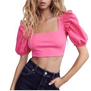 Zara Pink Puff Sleeve Crop Top